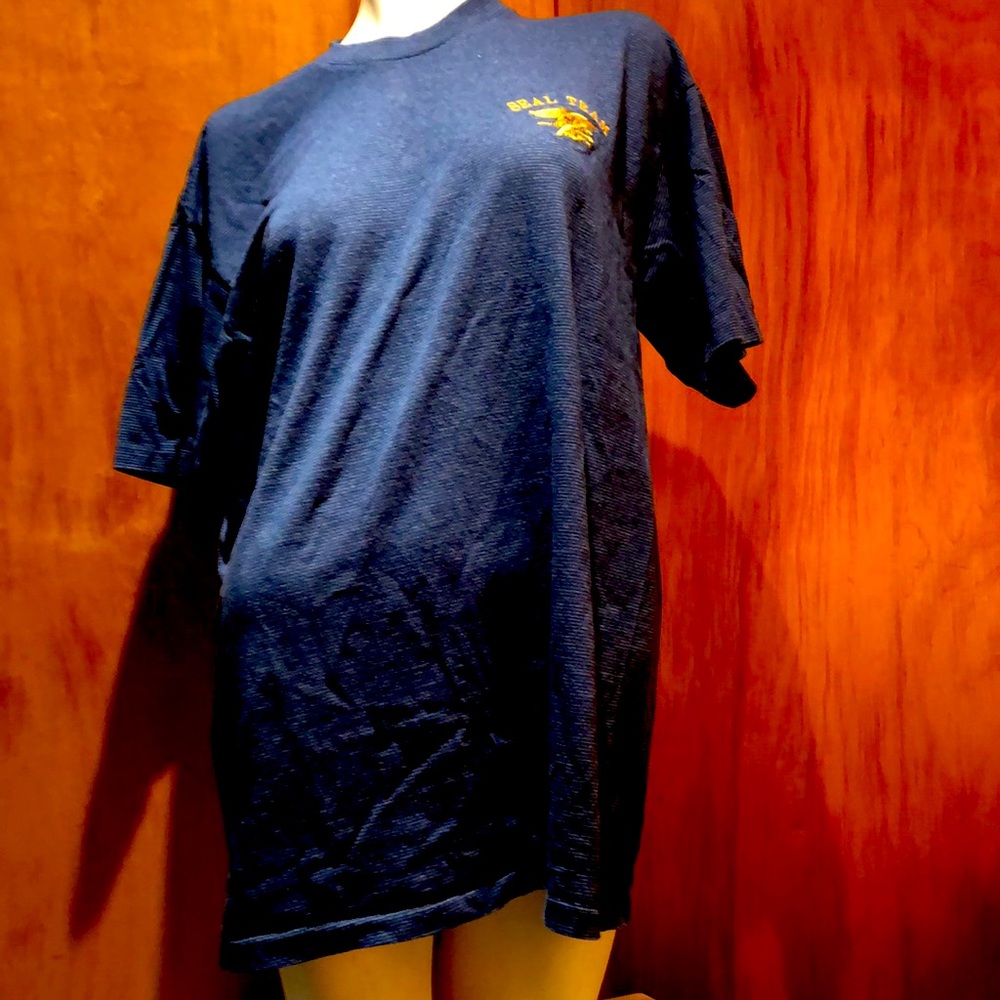 Seal Team Embroidered Tee Shirt Blue Striped XL